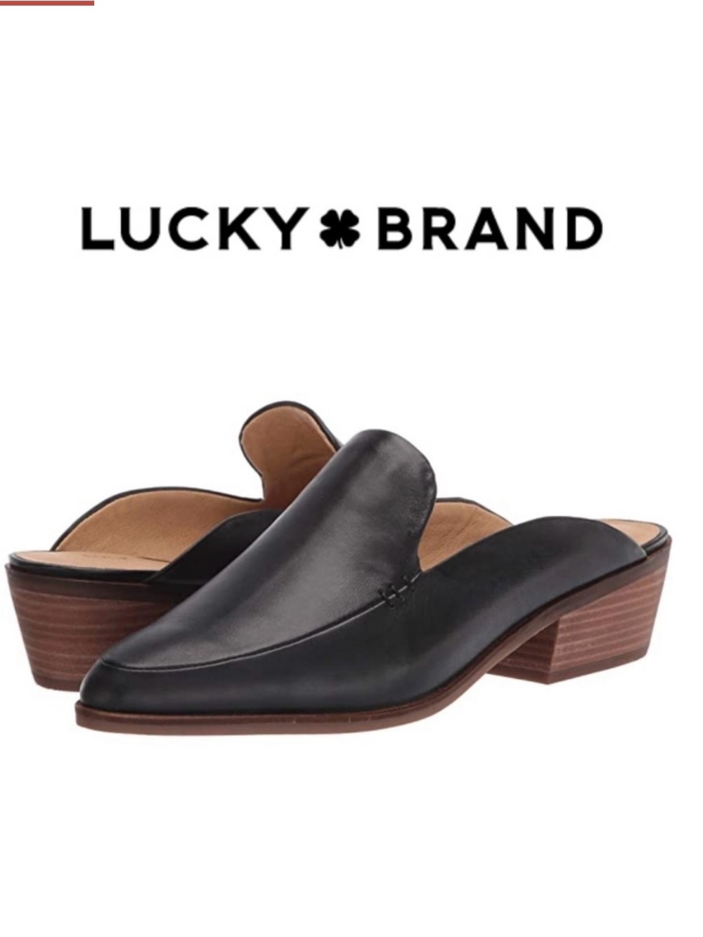 Lucky Brand Black Slip On Margrete Loafer Mule Stacked Heel Shoes, Size 8